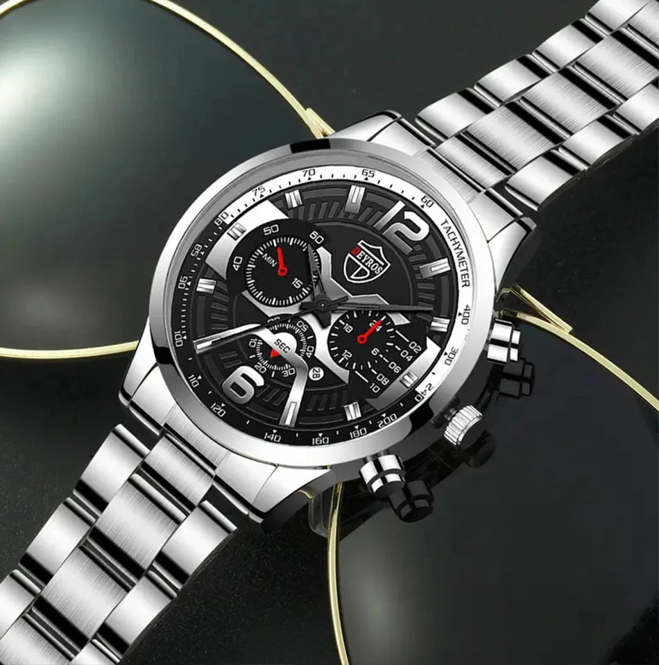 DEYROS Men's Fashion Quartz Watch - Stainless Steel Band, Numberless Dial, Casual Business