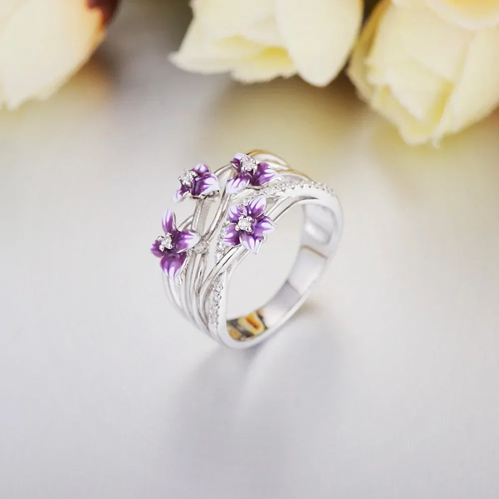 925 Sterling Silver Daisy Flower Zircon Ring for Women