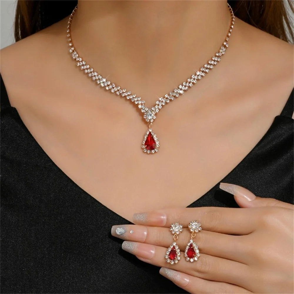 V-Shaped Rhinestone Necklace & Earrings Set - Luxury Jewelry