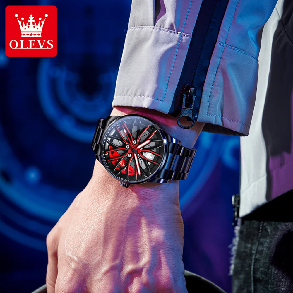 OLEVS 9937 Men's Watch - Fashion, Rotatable Wheel Hub Dial, Waterproof, Luminous, Gifts