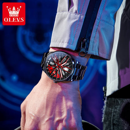 OLEVS 9937 Men's Watch - Fashion, Rotatable Wheel Hub Dial, Waterproof, Luminous, Gifts