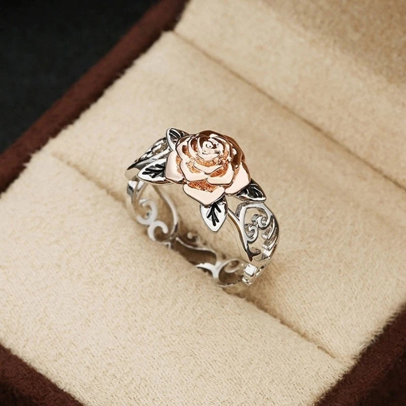 Vintage Red Rose Flower Ring - Elegant Gift Jewelry