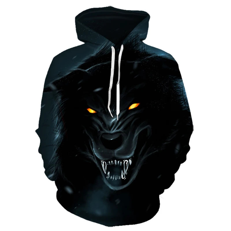 Wolf 3D Print Hoodie - Polyester O-Neck Oversized Streetwear
