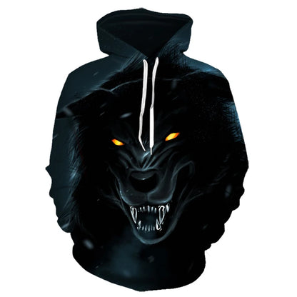 Wolf 3D Print Hoodie - Polyester O-Neck Oversized Streetwear