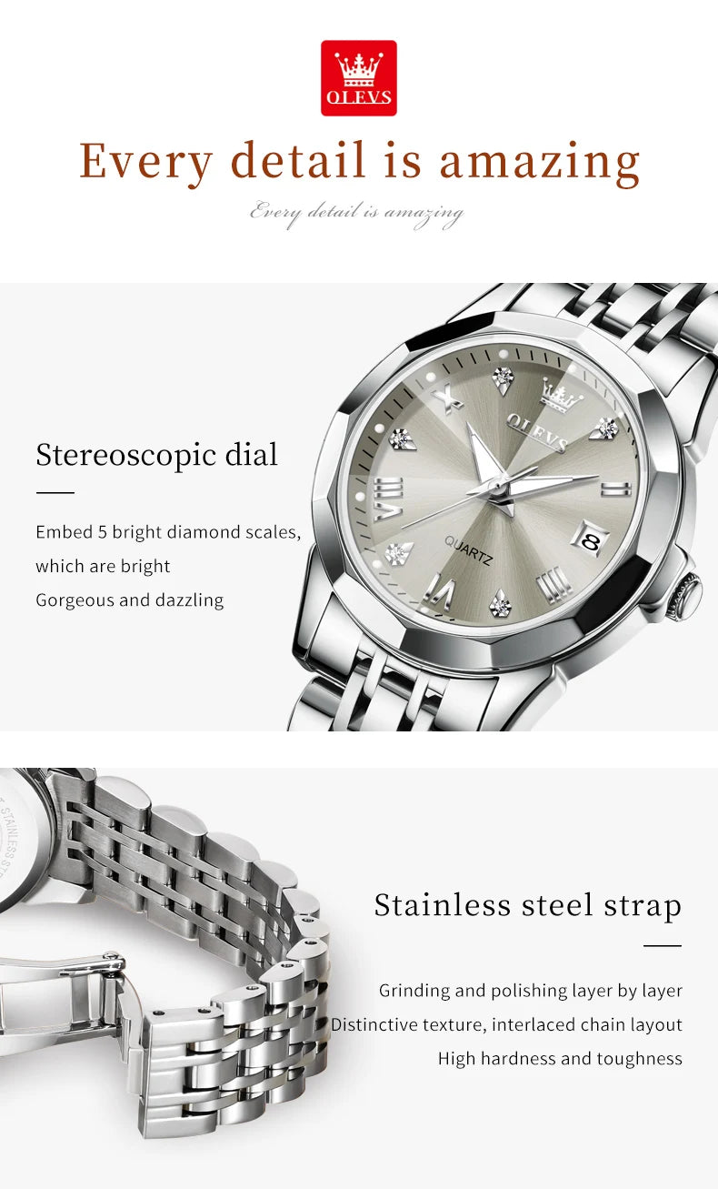 OLEVS 9931L Women's Watch - Elegant Fashion, Luxury, Waterproof, Stainless Steel, Luminous Date