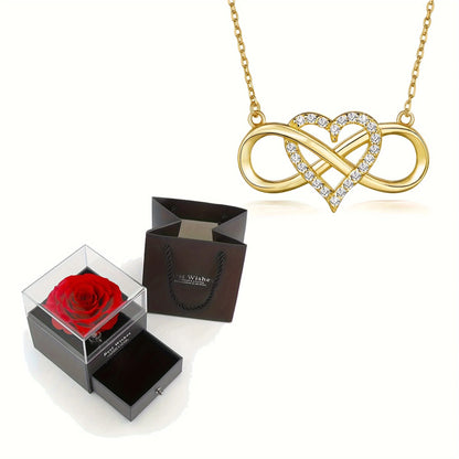 Infinity Heart Necklace - Rose Gift Box Set for Her