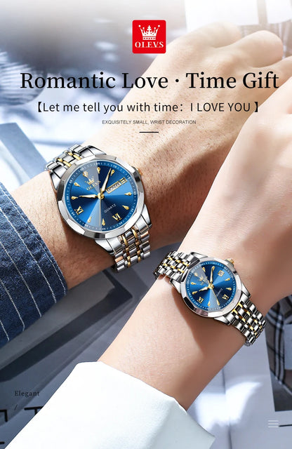 OLEVS 9998 Couple Watches - Rhombus Mirror, Luminous Date, Waterproof
