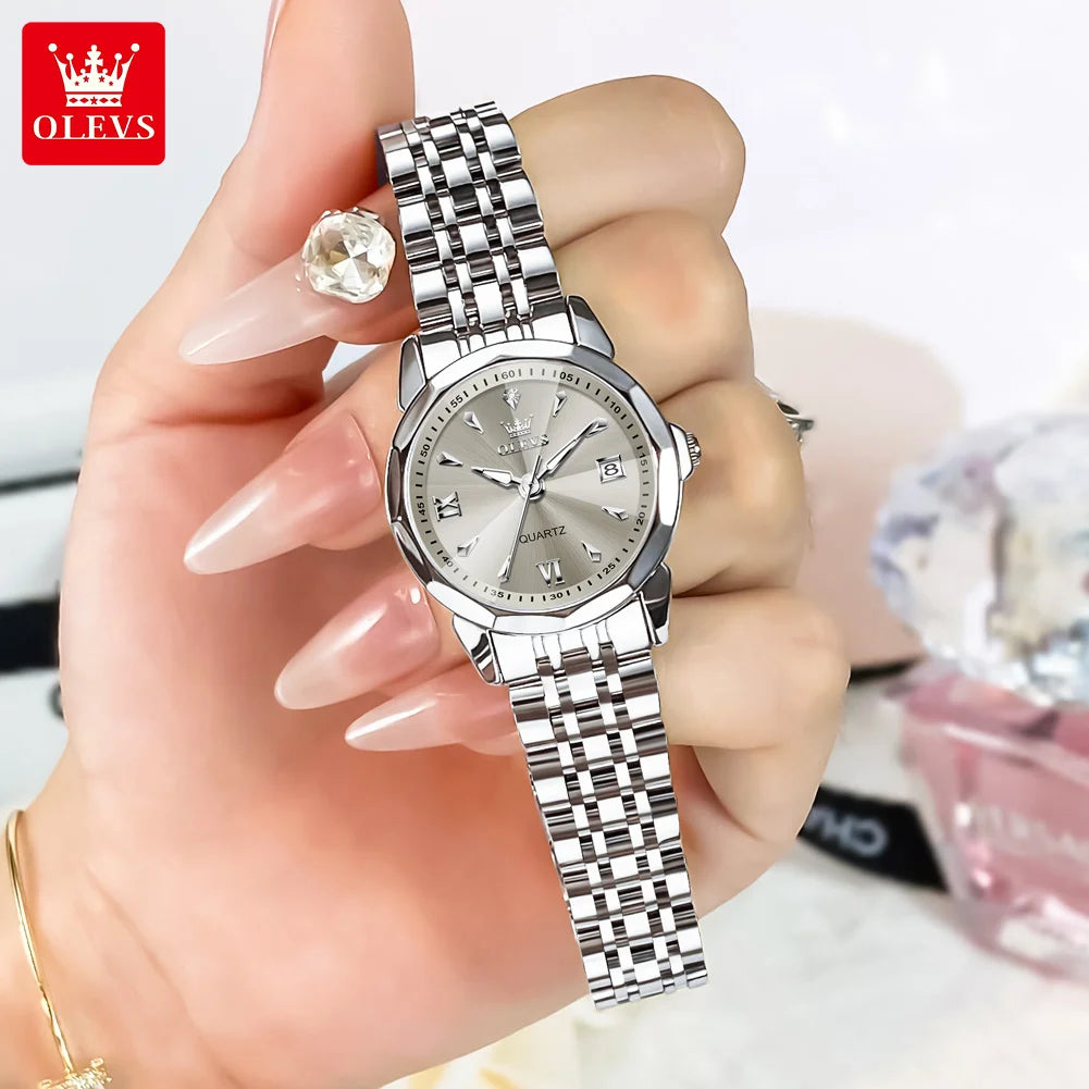 OLEVS 9998 Couple Watches - Rhombus Mirror, Luminous Date, Waterproof