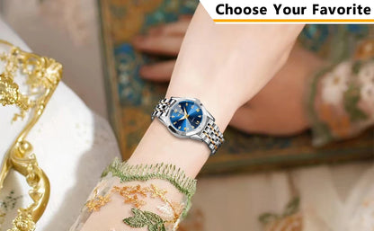 OLEVS 9931 Women's Watch - Stainless Steel, Dual Calendar, Luxury, Waterproof, Jewelry Set