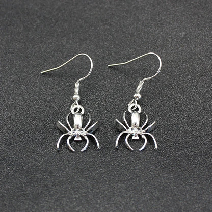Silver Spider Drop Earrings