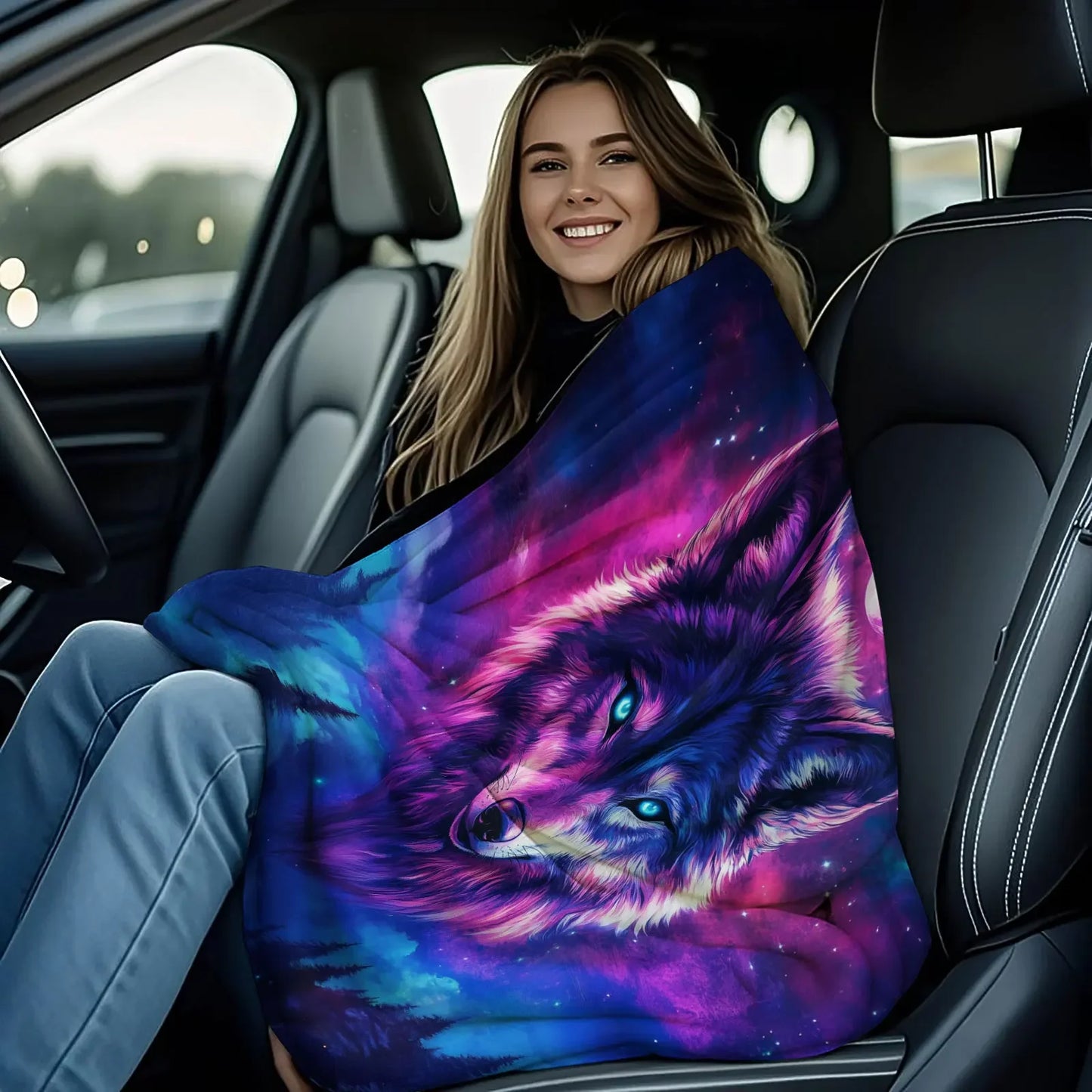 Cosmic Wolf Flannel Blanket - Polyester Coral Fleece Throw