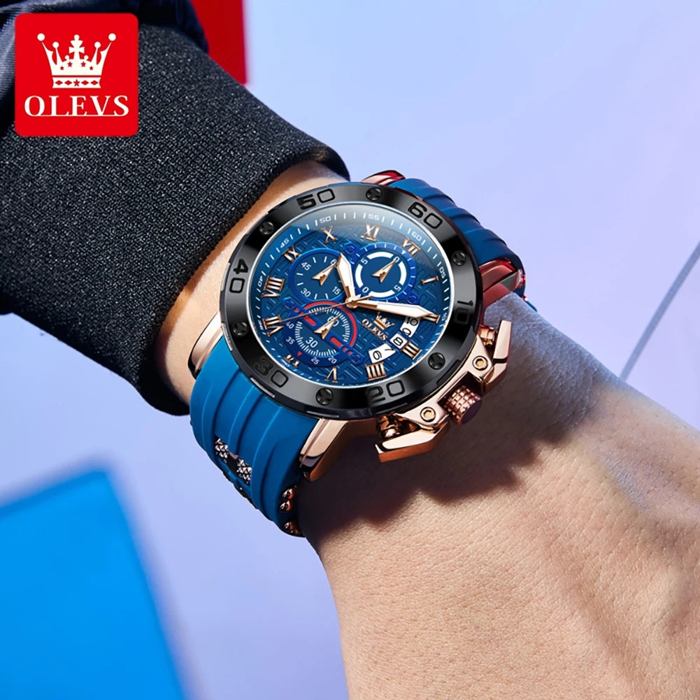 OLEVS 9986 Men's Watch - 51mm Large Dial, Silicone Strap, Waterproof, Chronograph, Luminous