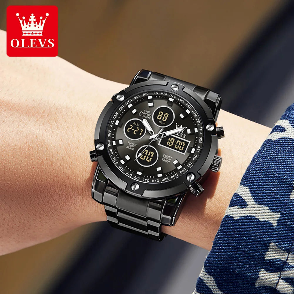 OLEVS Men’s Stainless Steel Multifunctional Analog-Digital Watch