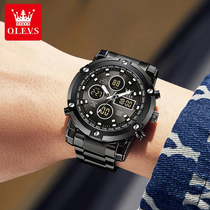 OLEVS Men’s Stainless Steel Multifunctional Analog-Digital Watch