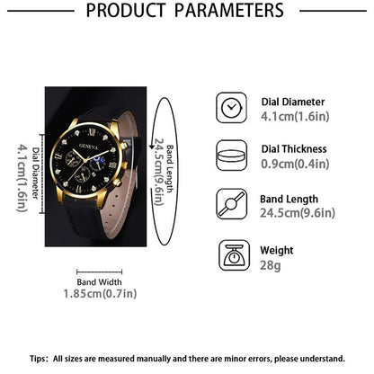 DEYROS 2pcs Men's Luxury Quartz Watch & Bracelet Set - Leather Band, Numberless Dial, No Box