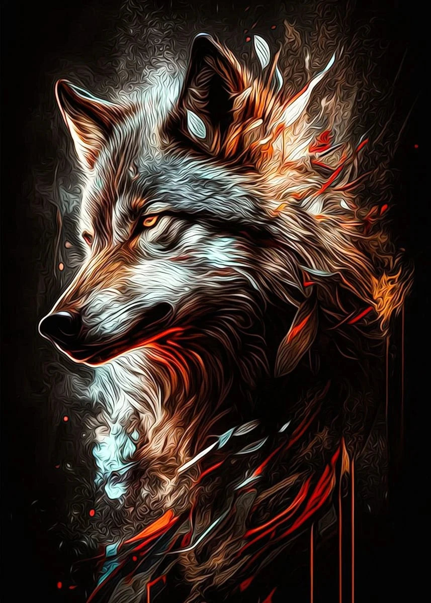 Wolf Canvas Poster - Waterproof Ink Abstract Spray Painting Wall Art