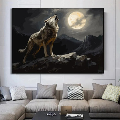Moon Wolf Canvas Poster - Watercolor Spray Painting Wall Art