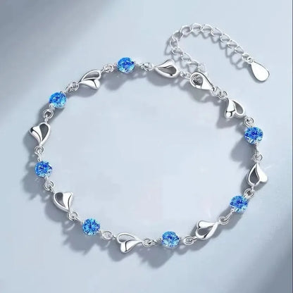 925 Sterling Silver Heart Necklace & Bracelet Set - Blue Crystal