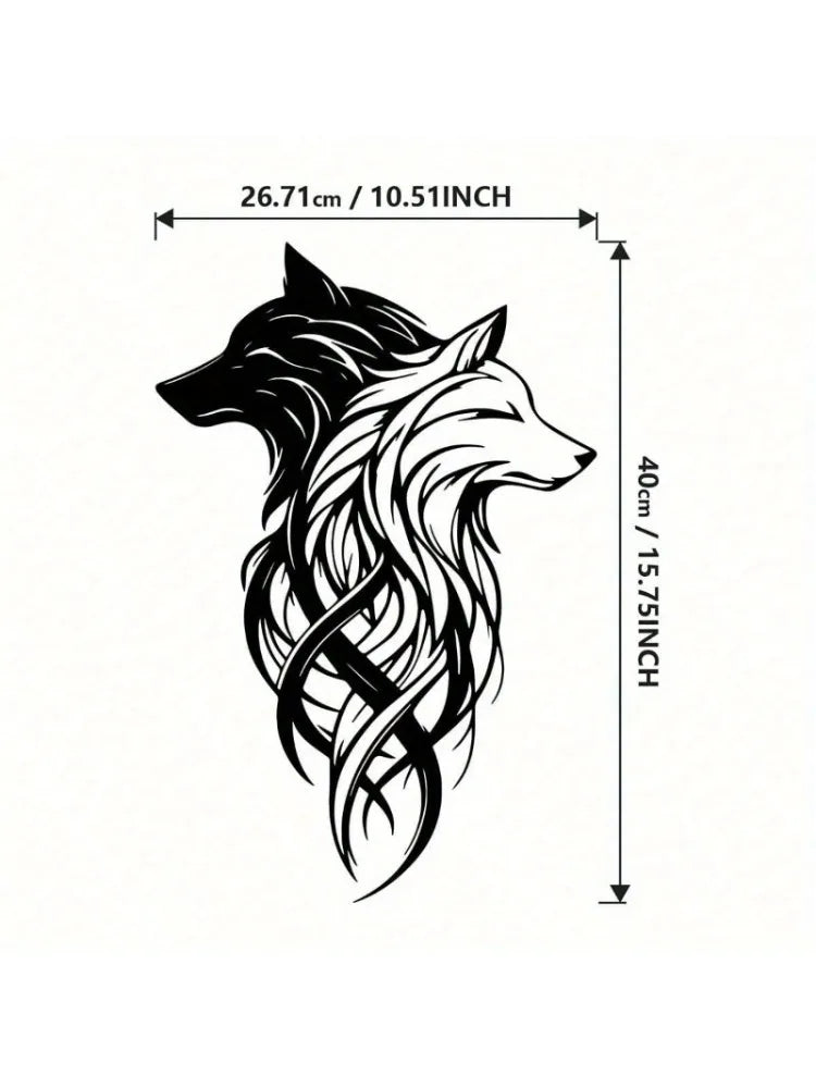 Twin Wolf Metal Wall Sculpture - Black & White Wrought Iron Set
