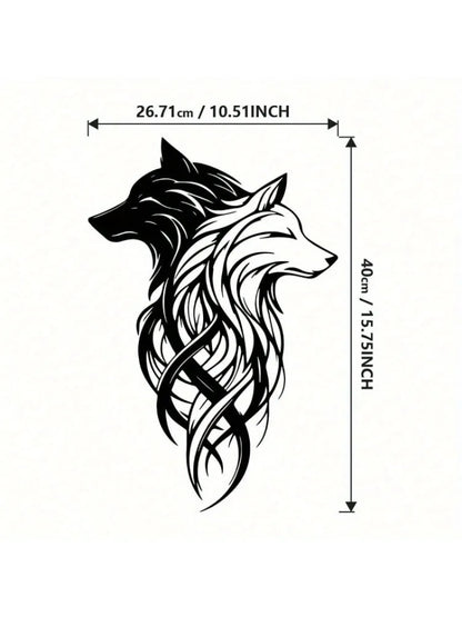 Twin Wolf Metal Wall Sculpture - Black & White Wrought Iron Set