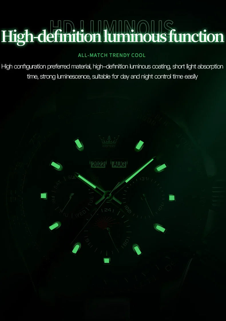 OLEVS 6654 Men's Watch - Automatic Mechanical, Sport, Waterproof, Luminous, Week Calendar