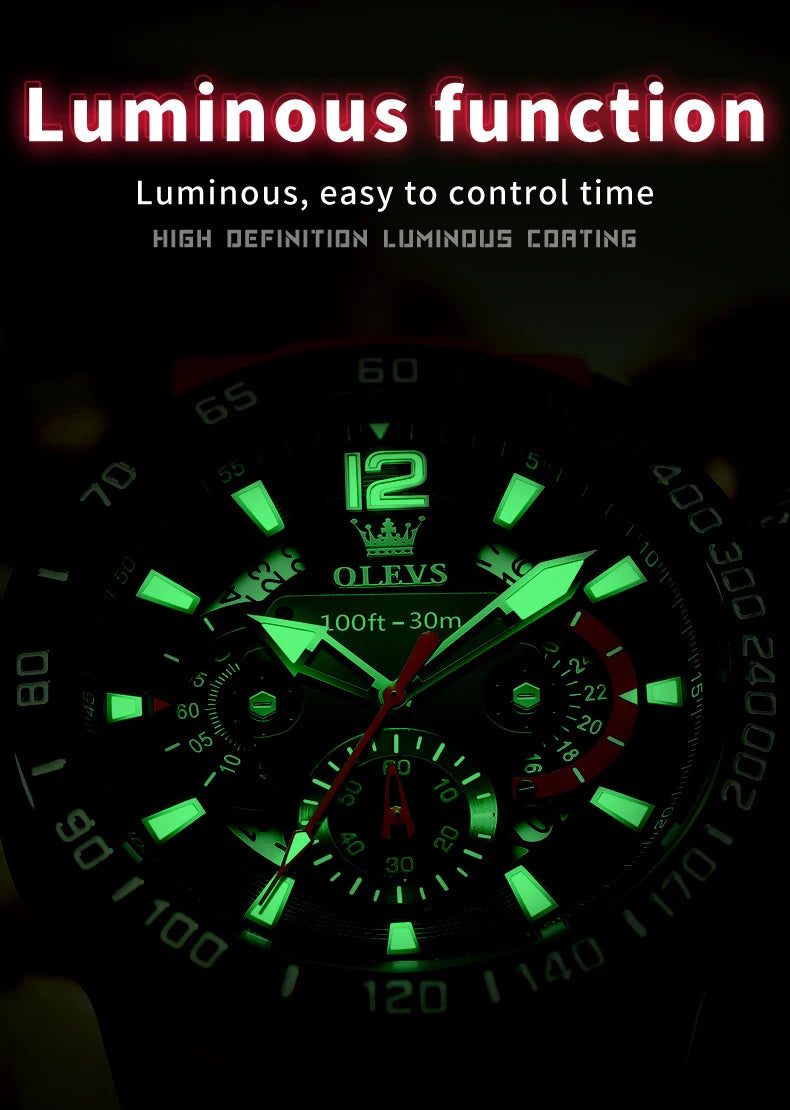 OLEVS 9936 Men's Watch - Luxury, Silicone Strap, Waterproof, Chronograph, Night Light