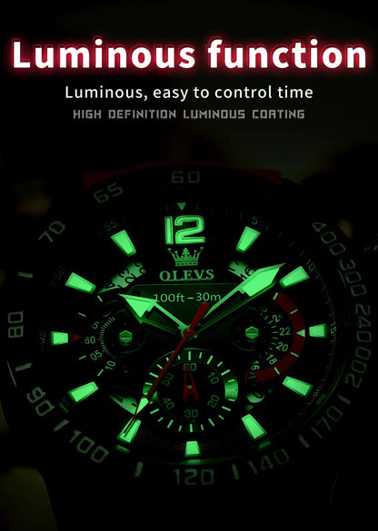 OLEVS 9936 Men's Watch - Luxury, Silicone Strap, Waterproof, Chronograph, Night Light