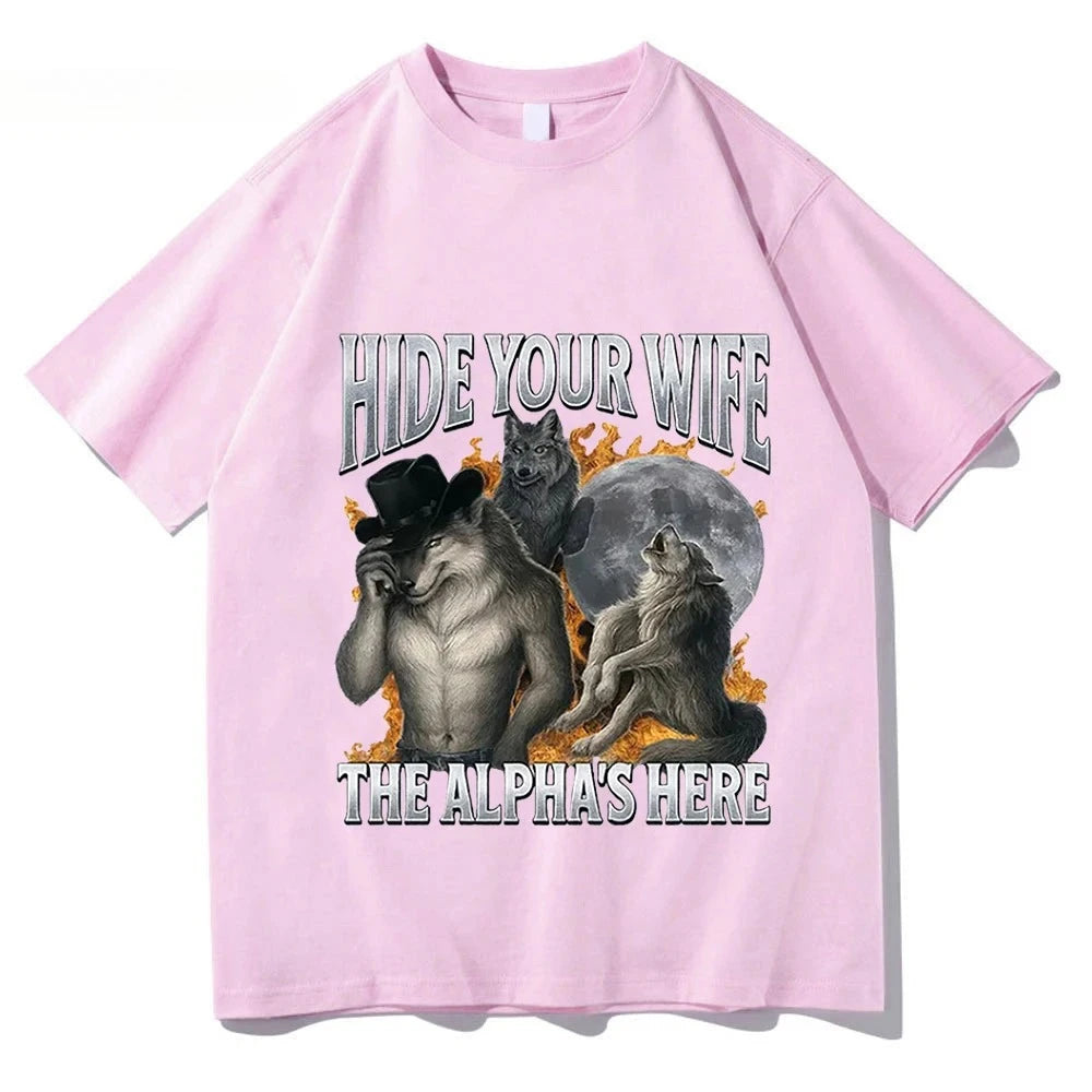 Werewolf Meme T-Shirt - Polyester Short Sleeve Casual Y2K Top