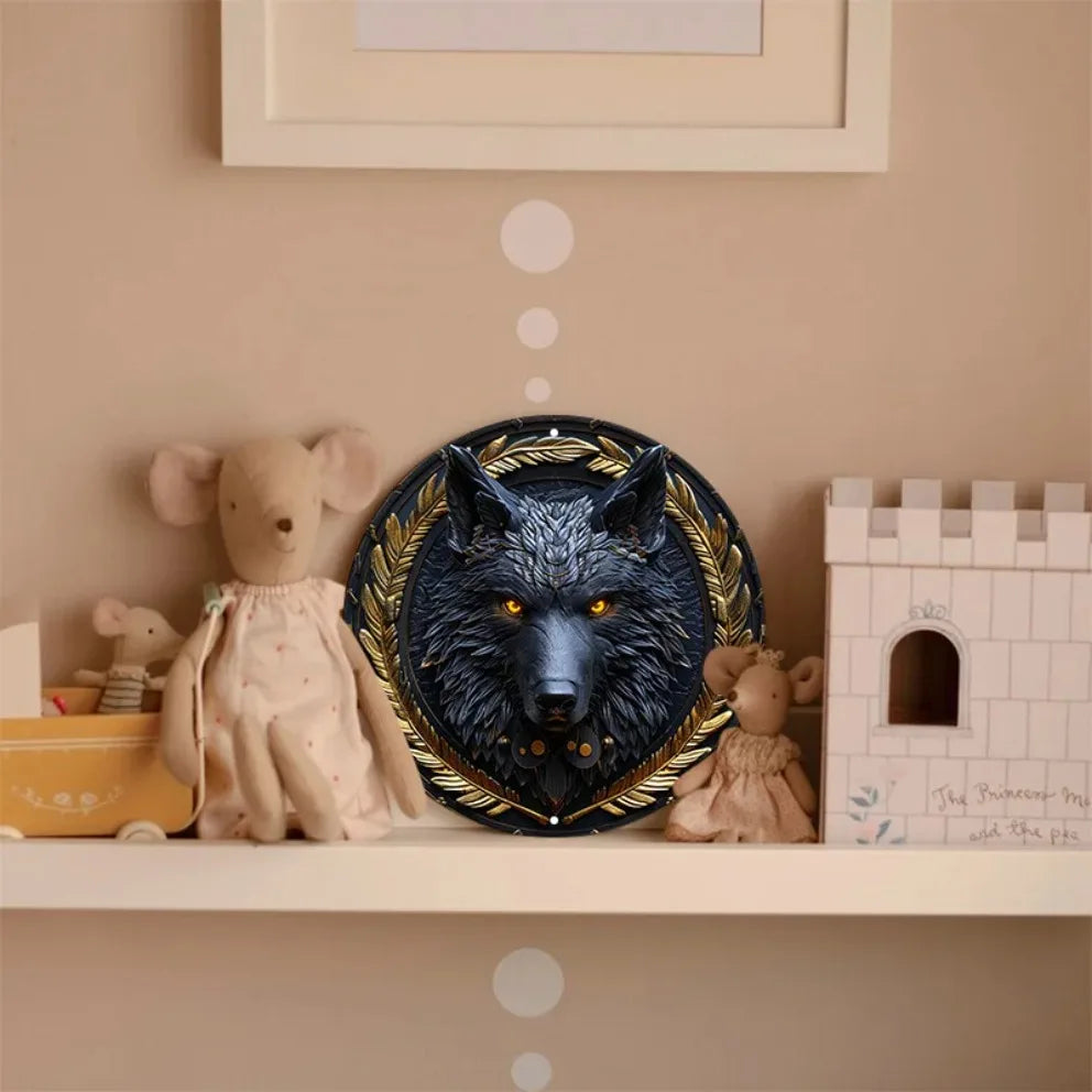 Wolf Metal Sign Wall Decor - 20x20cm, HD Print, Aluminum, Waterproof, Pre-drilled Holes
