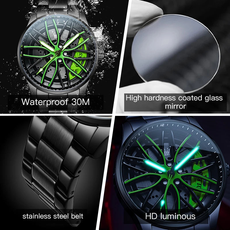 OLEVS 9937 Men's Watch - Fashion, Rotatable Wheel Hub Dial, Waterproof, Luminous, Gifts