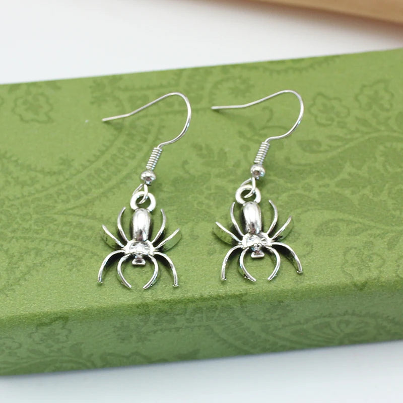 Silver Spider Drop Earrings