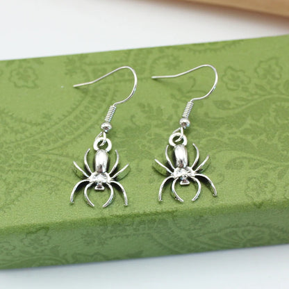 Silver Spider Drop Earrings
