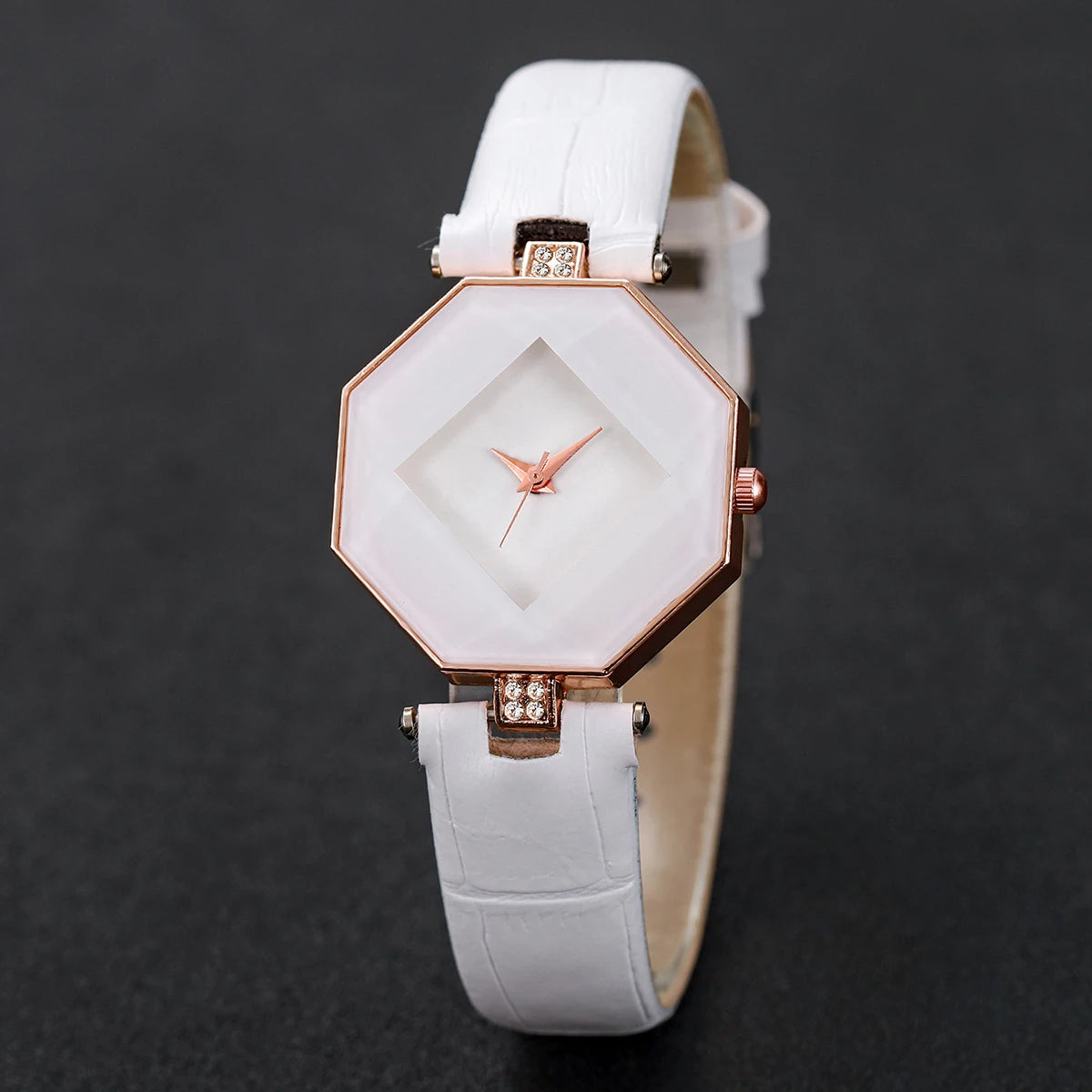 Women's 2pcs Leather Band Quartz Watch & Pearls Bracelet Set - Numberless Dial, 30mm, No Box