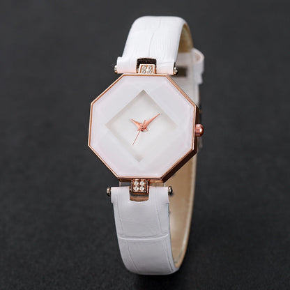 Women's 2pcs Leather Band Quartz Watch & Pearls Bracelet Set - Numberless Dial, 30mm, No Box