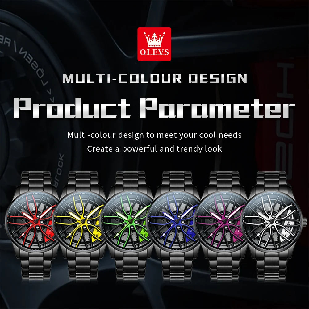 OLEVS 9937 Men's Watch - Fashion, Rotatable Wheel Hub Dial, Waterproof, Luminous, Gifts