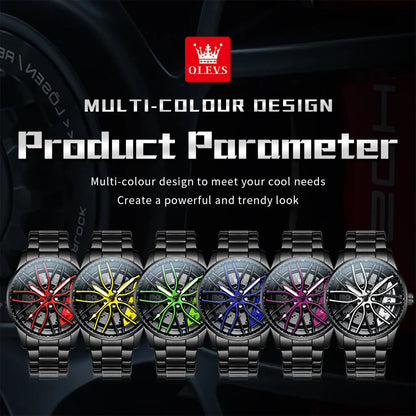 OLEVS 9937 Men's Watch - Fashion, Rotatable Wheel Hub Dial, Waterproof, Luminous, Gifts