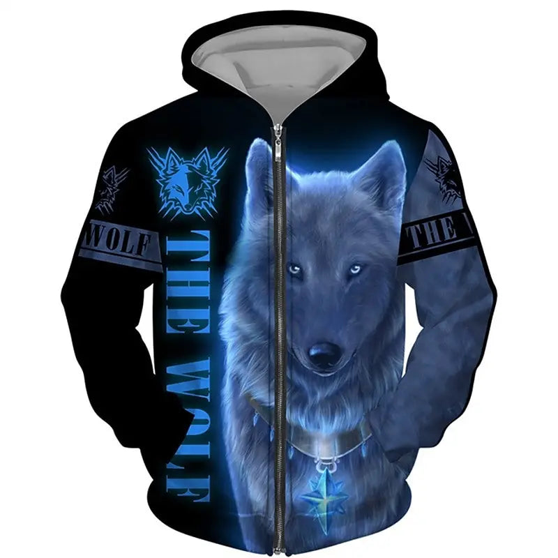 Wolf 3D Print Hoodie - Oversized Zipper Sweatshirt Streetwear