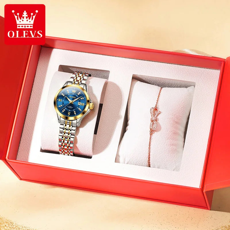 OLEVS 3620 Women's Watch - Luxury Diamond, Automatic Calendar, Waterproof, Bracelet Set