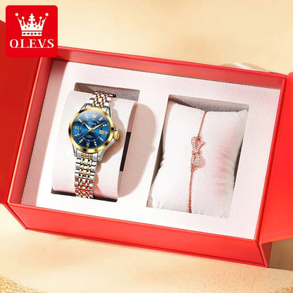 OLEVS 3620 Luxury Diamond Watch - Auto Calendar, Waterproof, Bracelet Set