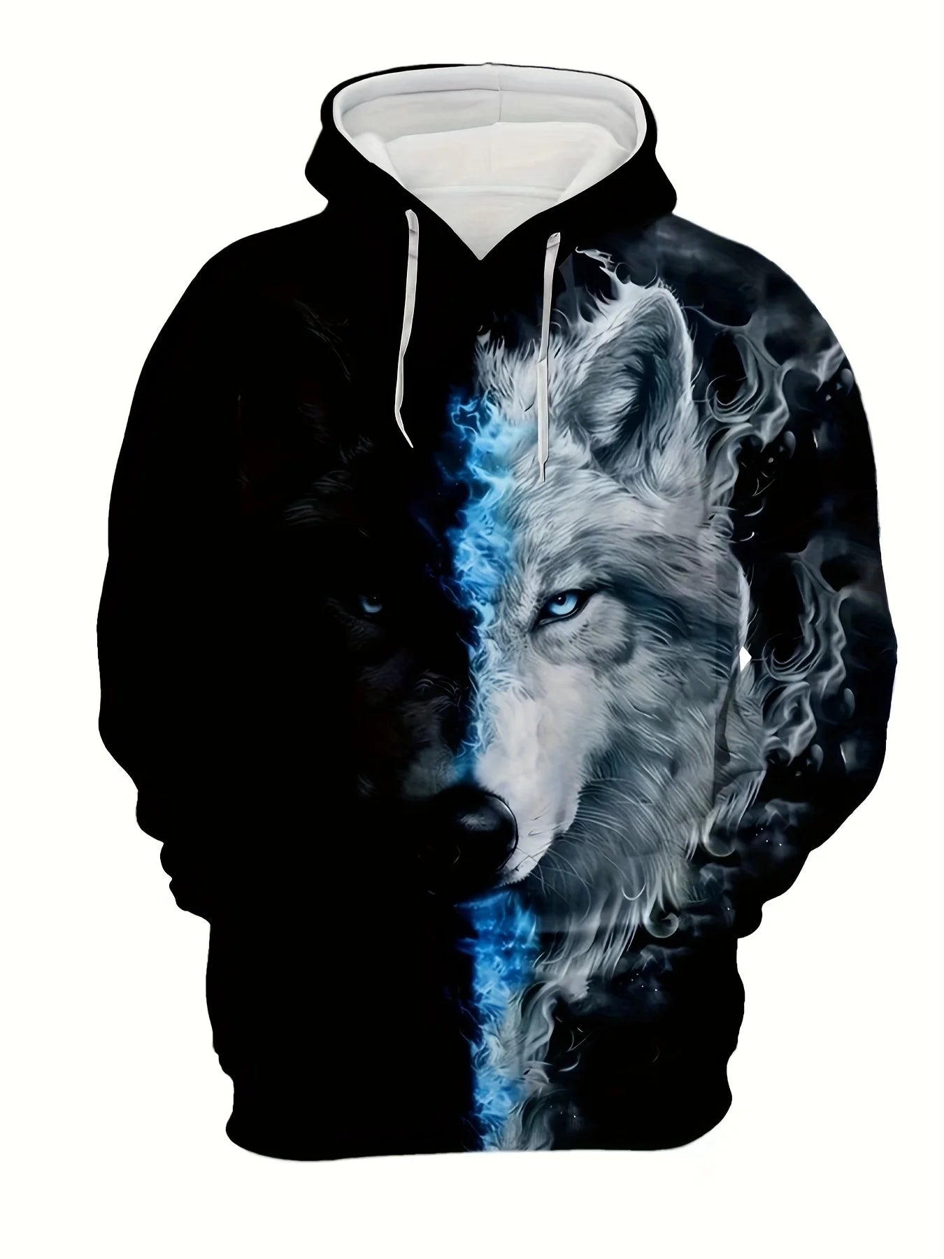 Wolf 3D Print Hoodie - Polyester O-Neck Front Pocket Streetwear