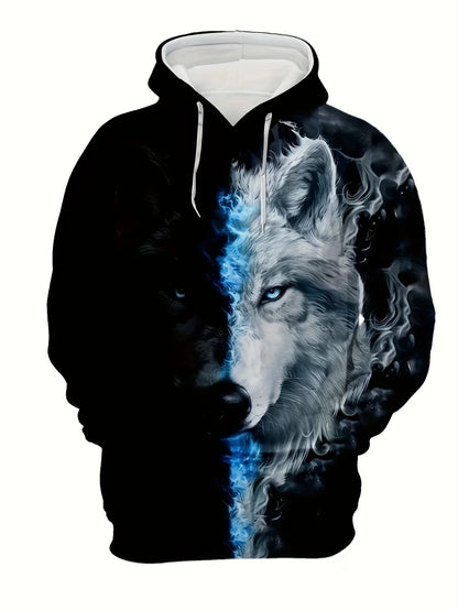 Wolf 3D Print Hoodie - Polyester O-Neck Front Pocket Streetwear