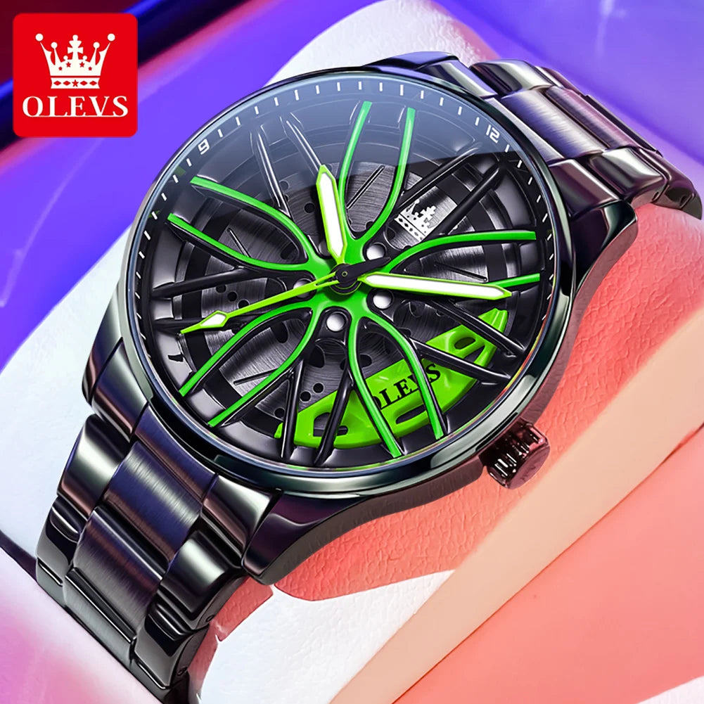OLEVS 9937 Men's Watch - Fashion, Rotatable Wheel Hub Dial, Waterproof, Luminous, Gifts