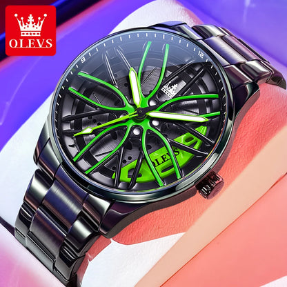 OLEVS 9937 Men's Watch - Fashion, Rotatable Wheel Hub Dial, Waterproof, Luminous, Gifts