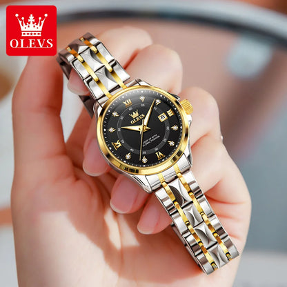 OLEVS 2906 Couple Watch - Roman Scale, Diamond Dial, Rhombus Strap, Waterproof