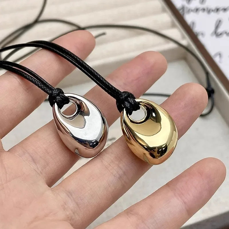 Unisex Leather Necklace - Irregular Bean Pendant