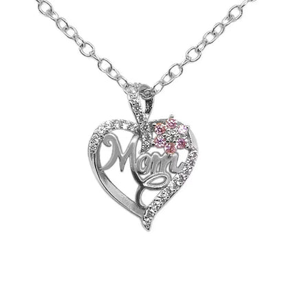 Mom Heart Necklace - Gold Plated with Cubic Zirconia