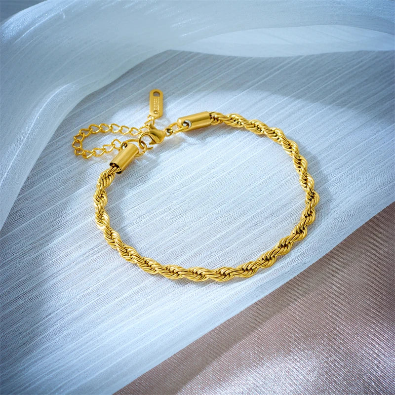 Gold Stainless Steel Chain Necklace & Bracelet Set