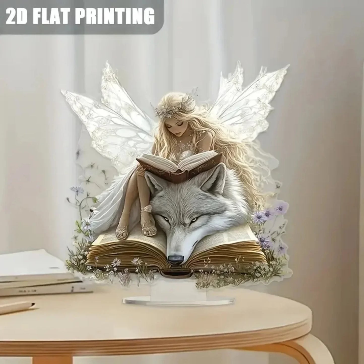Wolf and Fairy Acrylic Plaque - 20x20cm 2D Desktop Decor Sign