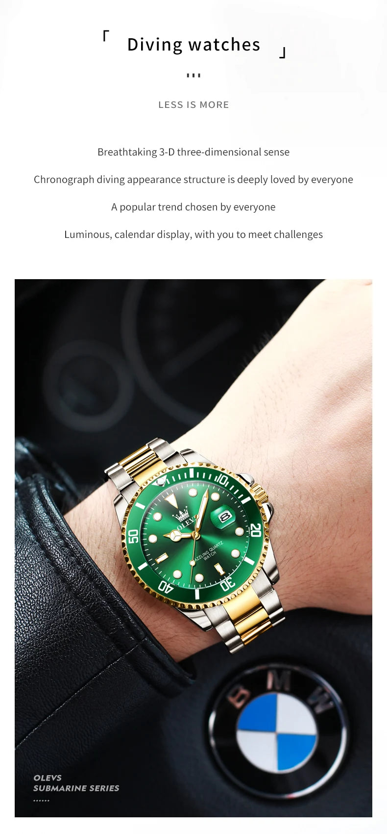 OLEVS 5885 Men's Watch - Original Brand, Waterproof, Stainless Steel, Automatic Date, Gifts