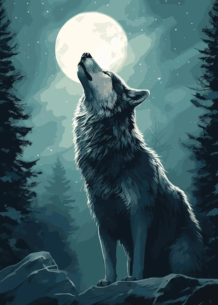 Moon Wolf Canvas Poster - Watercolor Spray Painting Wall Art